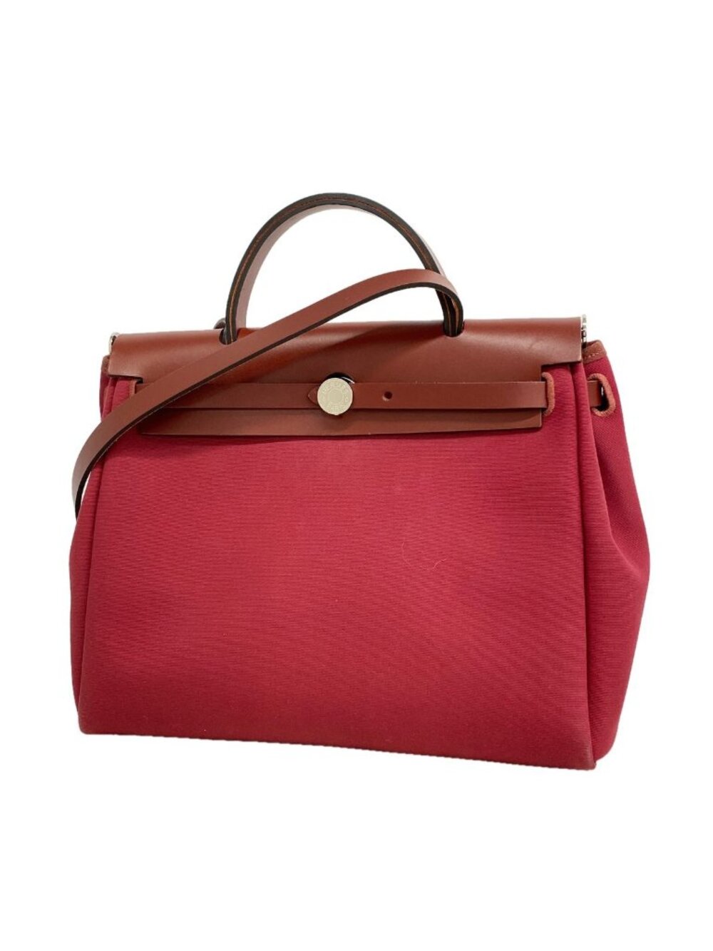 Hermes Handbag Herbag Zip PM Toile Officier Red Silver 2-Way Bag